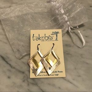 Dangle Earrings in Brushed Sterling and Gold